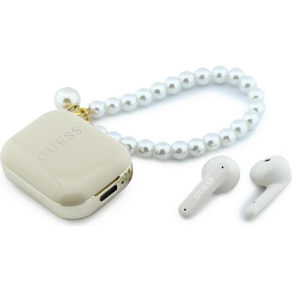 Guess Earphones TWS Pearl Strap beige (5 h, Senza fili), Cuffie, Beige