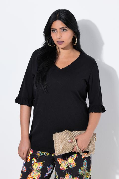 Produktbild Ulla Popken Pullover, V-Ausschnitt, Rüschen-Halbarm (58)