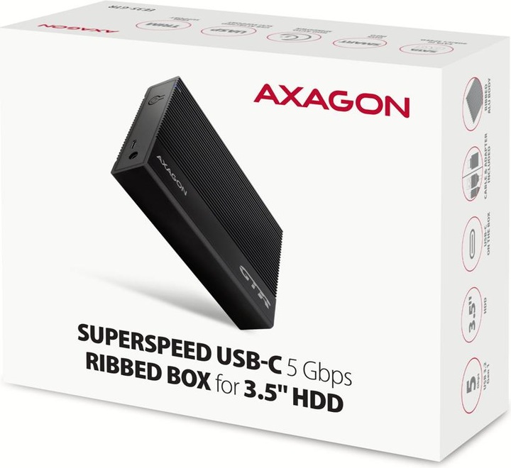 Productafbeelding Axagon EE35-GTR, USB-C - SATA 3,5" RIBBED box, ÄernÃ½ (3.5")