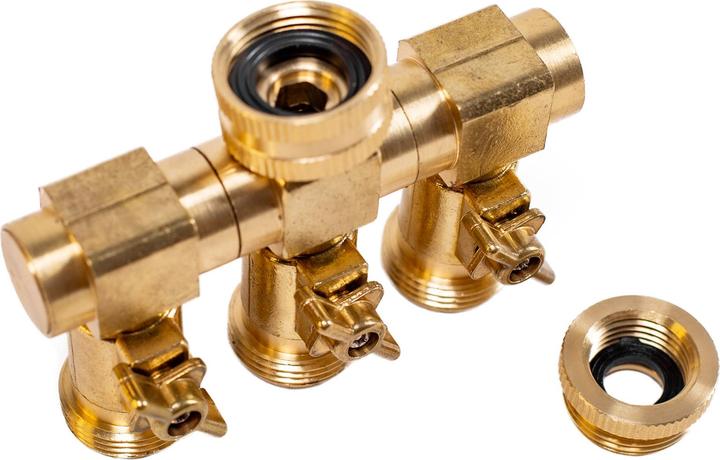 Image du produit UPP Distributeur d'eau 3 voies pour 1/2" + 3/4"/ Raccord robinet & tuyau 3/4 (Répartiteur, 101.60 mm)