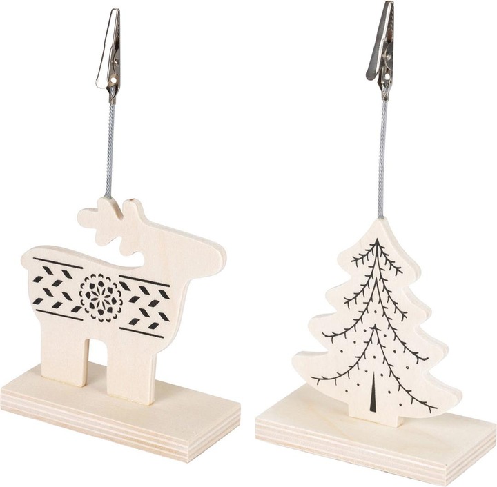 Image du produit Natura Punto Lot de 2 clips de rennes et de sapins de Noël en bois, avec pince pratique pour les fixer (2 -pièce)