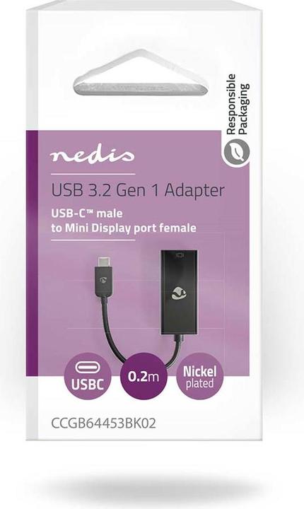 Produktbild Nedis CCGB64453BK02 USB-Adapter USB 3.2 Gen 1 USB-C™ Stecker Mini DisplayPort Buchse 0.2 m Rund Vern (USB Typ-C, 20 cm)
