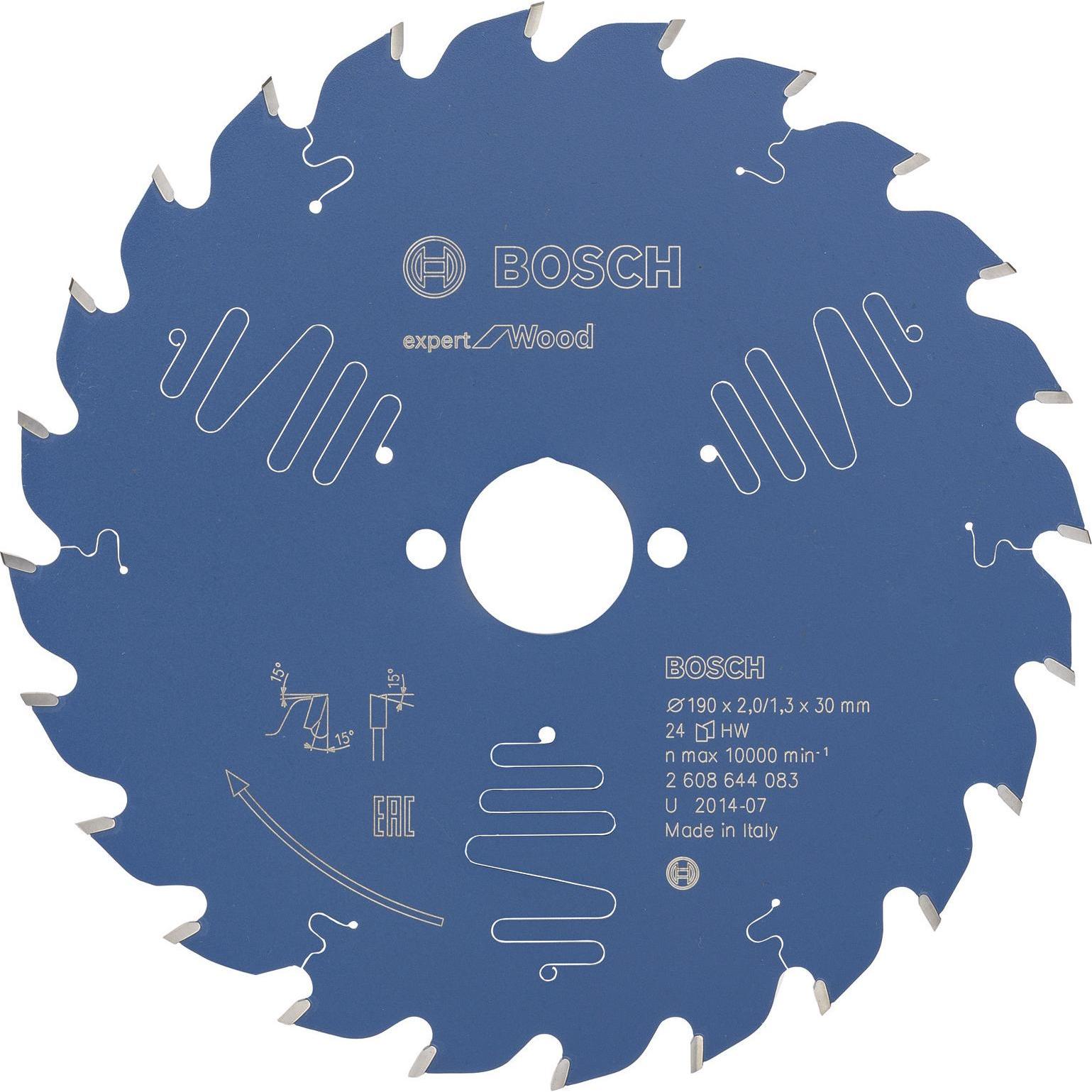 Bosch Professional Zubehör, Sägeblatt, Kreissägeblatt Expert for Wood, 190 x 30 x 2,0 mm, 24