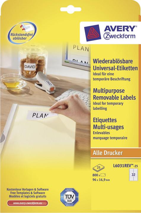 Produktbild Avery Universal-Etiketten, ablösbar