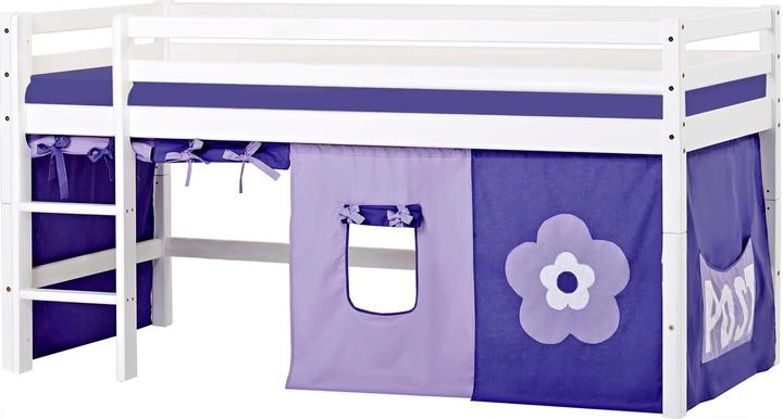 Produktbild Hoppekids BUNDLE BASIC Halbhochbett 90x200cm mit Purple Flower Vorhang und Schaum-Matratze (90 x 200 cm)