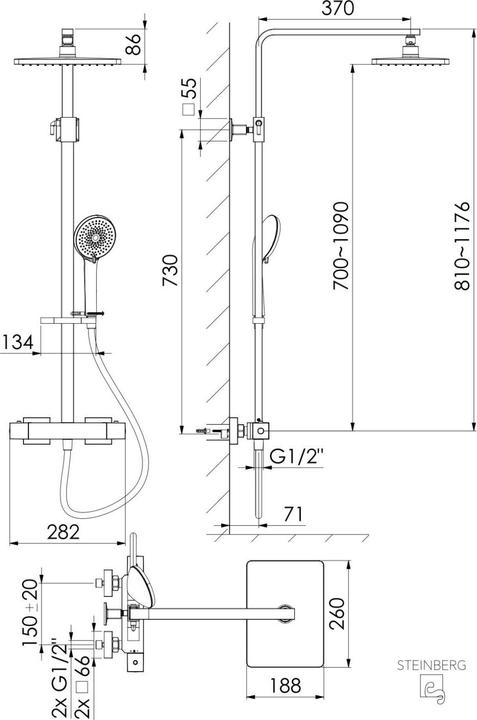 Produktbild Steinberg Serie 342 Brauseset, Komplettset inkl. Thermostat, Regenbrause und Handbrause
