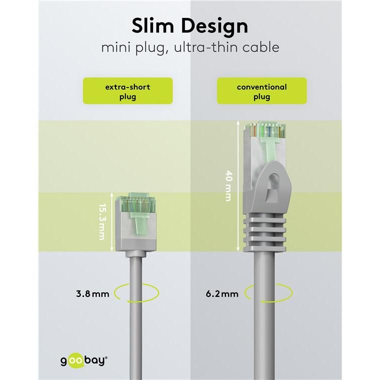 Thumbnail - Goobay Ultraflexibles CAT 8.1 Patchkabel, slim, U/FTP, grau (U/FTP, CAT8.1, 0.50 m), Netzwerkkabel
