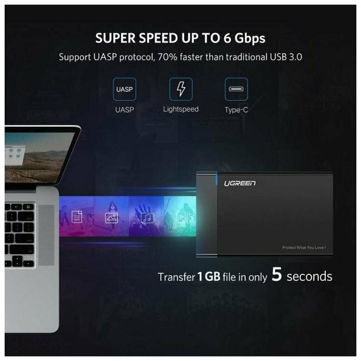 Productafbeelding Ugreen USB-C 3.1 naar 2,5" SATA harde schijf behuizing (6Gbps) (2.5")