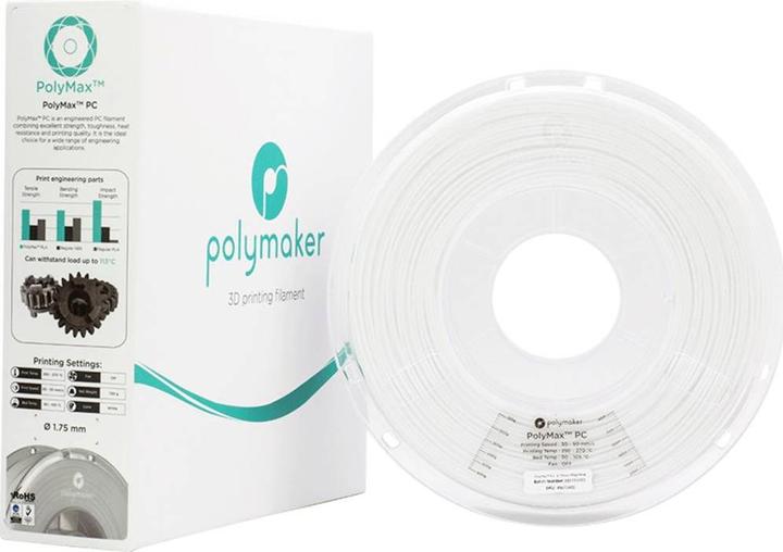 Produktbild Polymaker PC02004 Polymax Tough Filament PC (Polycarbonat) hohe Steifigkeit, hit (Carbon, 2.85 mm, 750 g, Weiss)