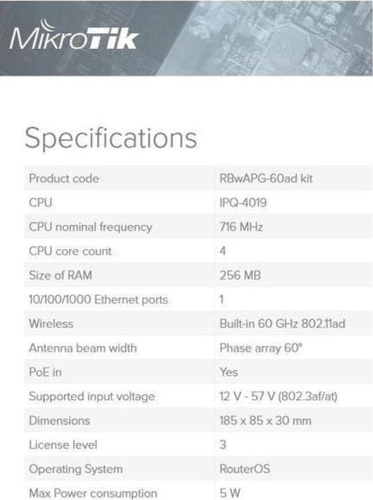 Nutritional values and ingredients MikroTik WLAN Bridge Wireless Wire Kit, 200m