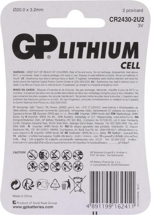 Produktbild GP Batteries CR 2430 Lithium (2 Stk., CR2430, 300 mAh)