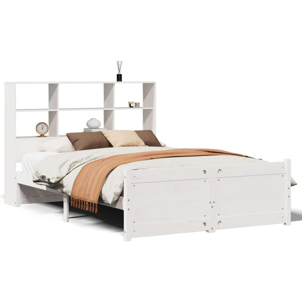 VidaXL, Bett, Massivholzbett Holzbett Bett mit Regal ohne Matratze Weiss 160x200cm (160 x 200 cm)