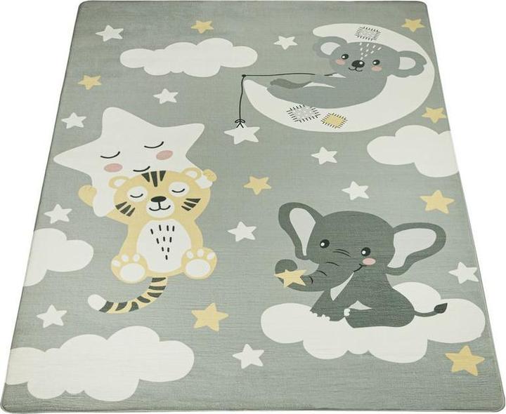 Produktbild Paco Home Kinderteppich Teppich Stern Wolke Tiger Elefant Grau - 155x230 cm (155 x 230 cm)