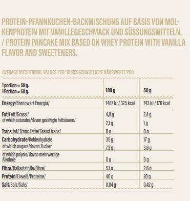 Valeurs nutritives et ingrédients GoFitness Mix de crêpes protéinées (450 g)