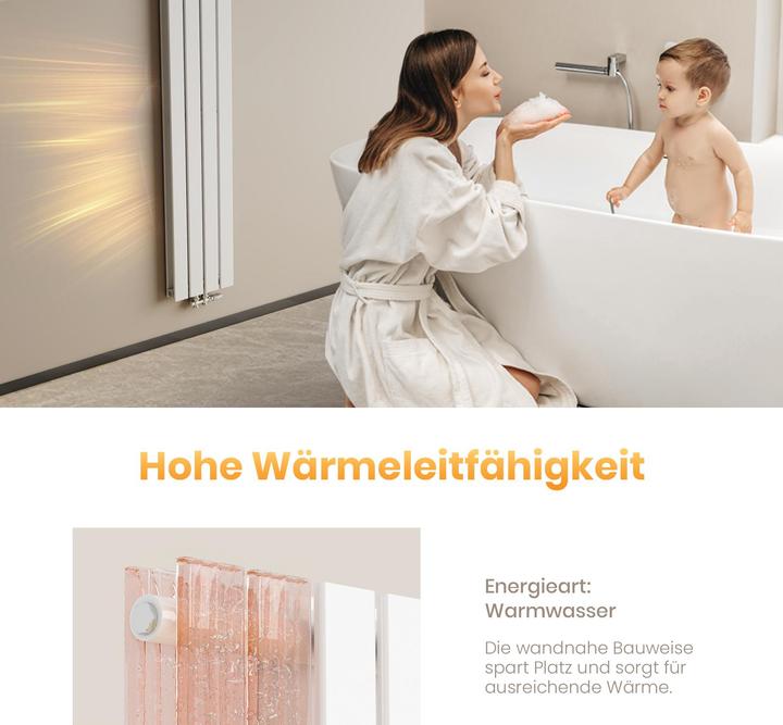 Produktbild Emke Heizkörper, Flachheizkörper mit Zentralanschluss, Weiss 160x30cm 889W Doppellagig (889 W)