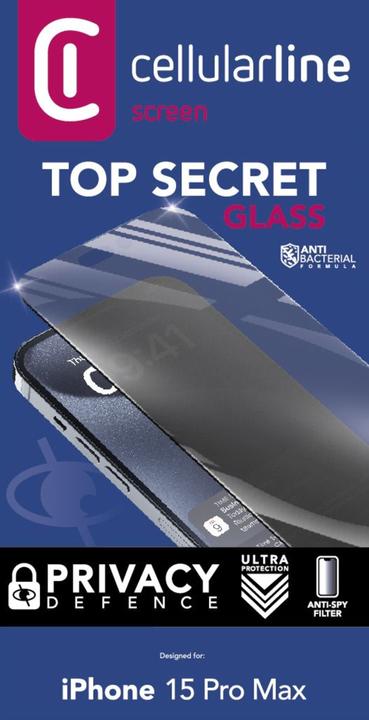 Produktbild Cellularline Top Secret Glass (1 Stück, Apple iPhone 15 Pro Max)