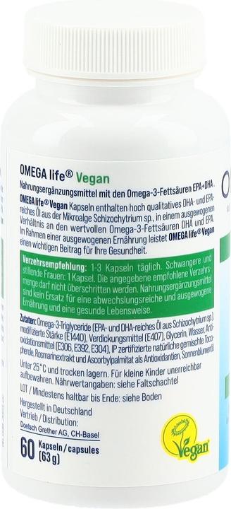 Nutritional values and ingredients Omega-Life Algae oil (60 pcs., Capsules, 63 g)