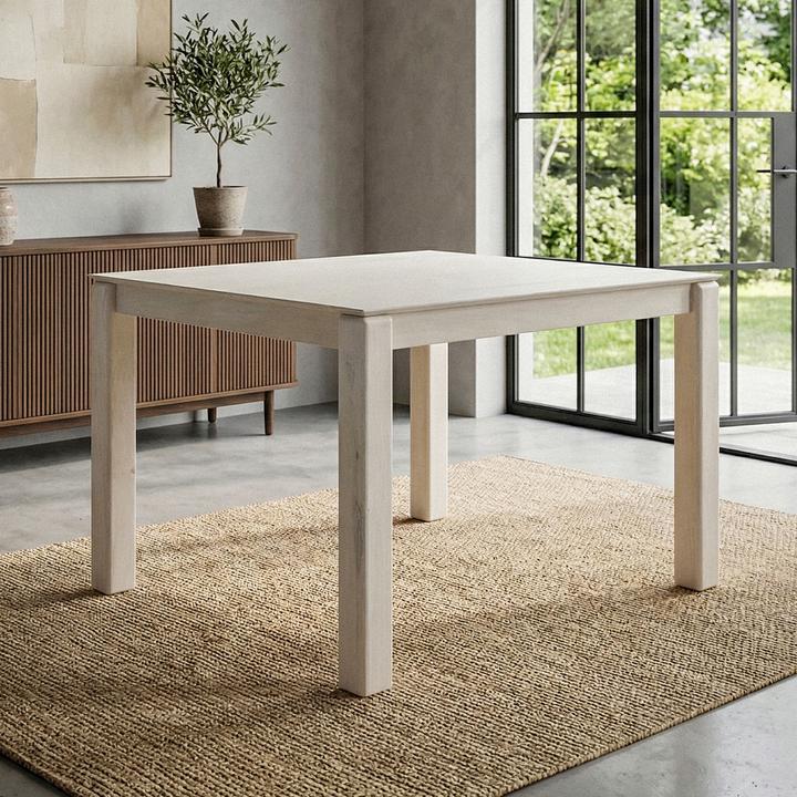 Produktbild FineBuy Esstisch Massivholz 80cm Esszimmertisch White Wash Küchentisch 4 Personen Tisch (80 x 80 x 75 cm)
