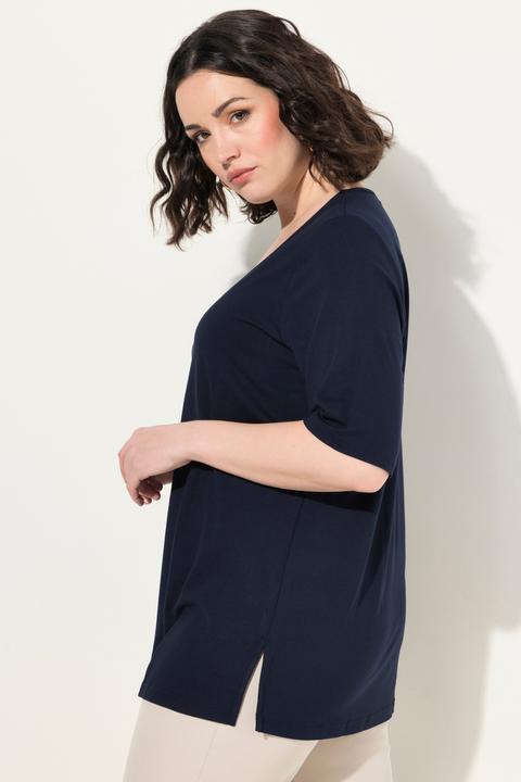 Image du produit Ulla Popken T-shirt doublé à l'avant, col V et manches courtes (46, 48)