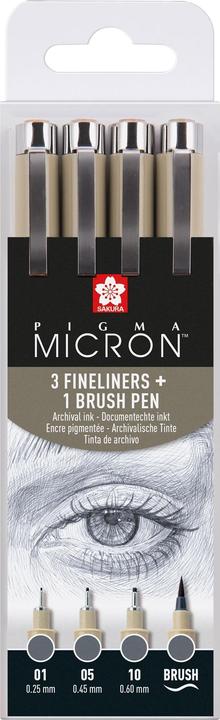 Produktbild Sakura Pigma Micron Fineliners + Brushpen Kaltgrau (Grey, Grau, 4 x)