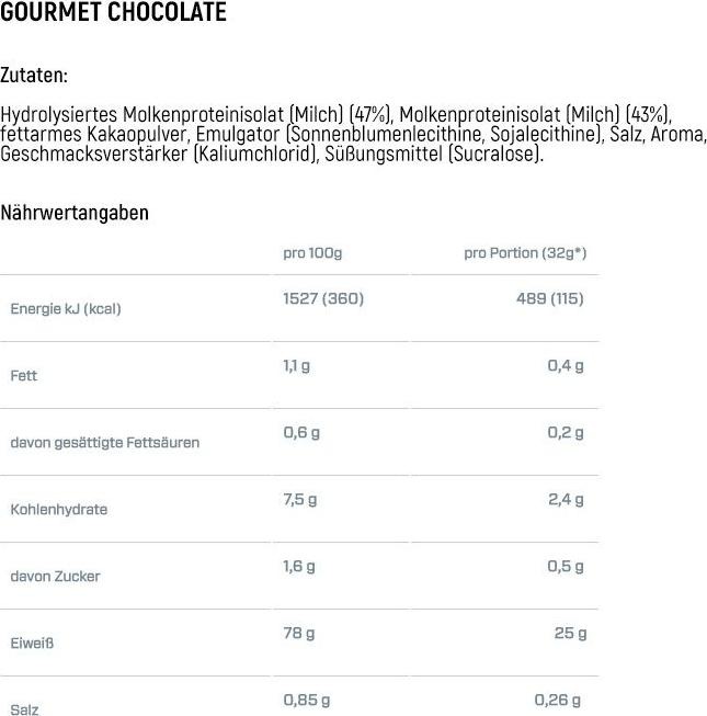 Nutritional values and ingredients Dymatize Iso 100 (Gourmet Chocolate, 1 pcs., 2264 g)