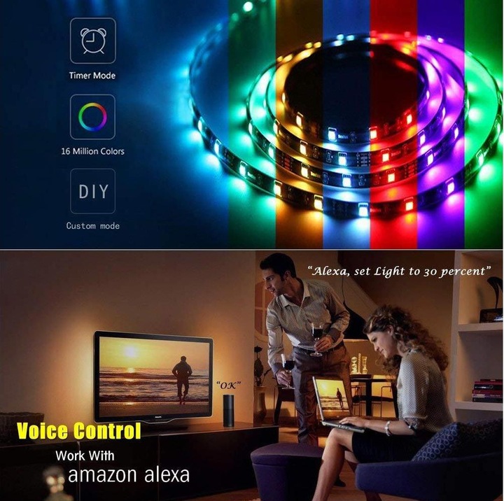 Immagine prodotto Woox Striscia LED intelligente + adattatore RGB+WW, Alexa, Google Home (Multicolore, 500 cm, Interno)