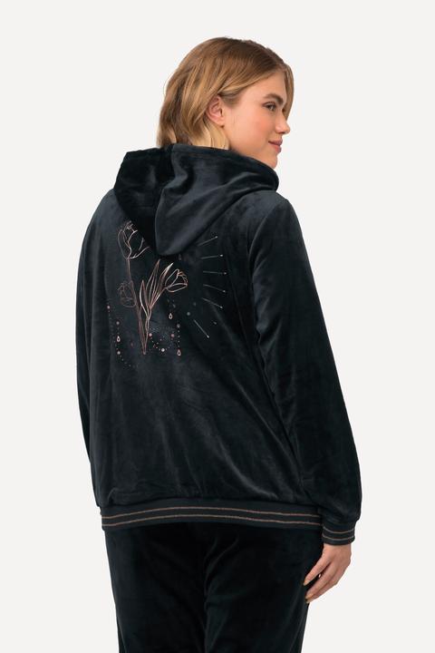 Actual product image Ulla Popken Tulip Line Print Velour Zip Front Hooded Sweatshirt (42, 44)