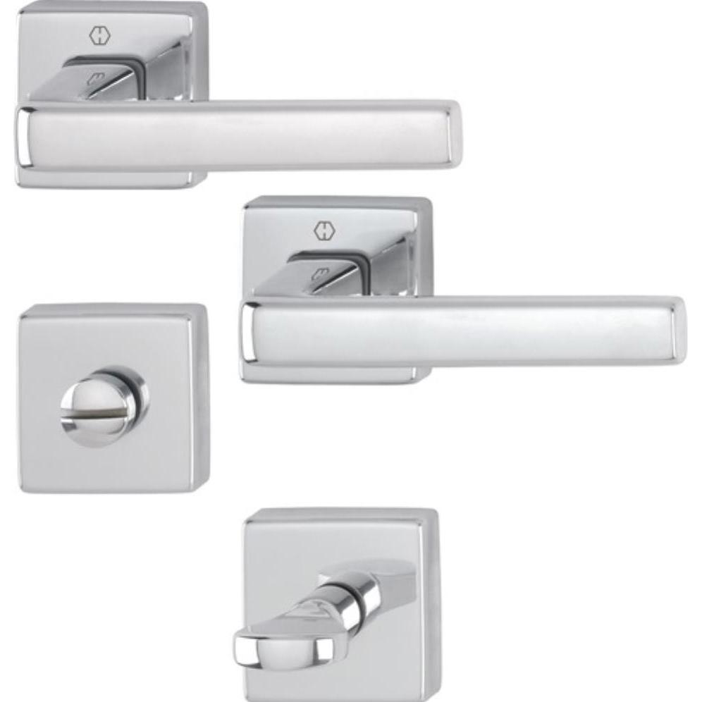 Hoppe, Türgriff + Fenstergriff, Rosettengarnitur Dublin 1124 / 843KV/843KVS Aluminium F249 eckig SK/OL DIN links / recht...