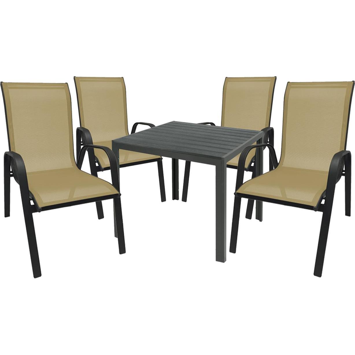 Mojawo, Gartentisch + Balkontisch, Gartengarnitur Sitzgarnitur 5-teilig 90x90cm Non Wood Anthrazit (90 cm)