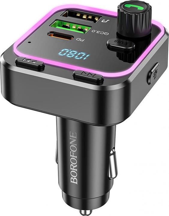 Actual product image Borofone BT FM Transmitter and Car Charger BC53 Highway, 2 x USB-A - 1 x USB-C, Black