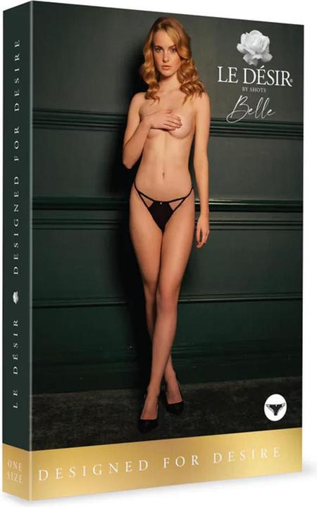 Actual product image Le Désir Julie - Elastic Mesh Thong with Open Crotch, Adjustable Sliders and Golden Details - OS (One size)