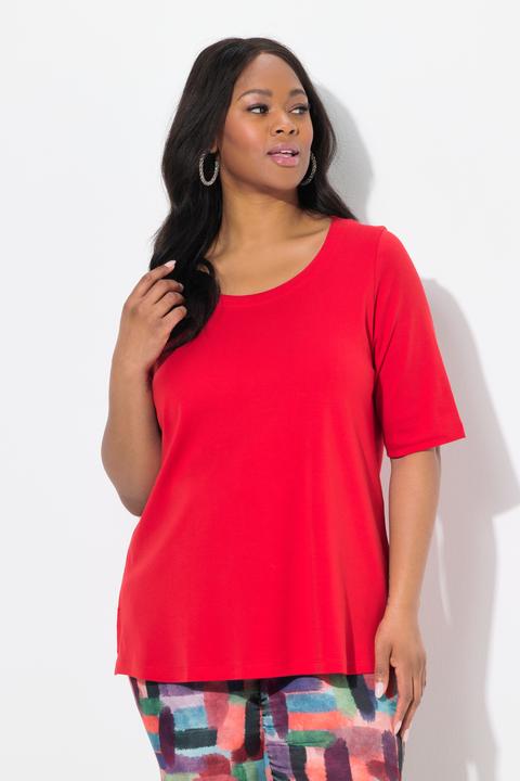 Immagine prodotto Ulla Popken T-shirt dal taglio svasato in cotone Pima con scollo a girocollo e maniche a 3/4 (50, 52)