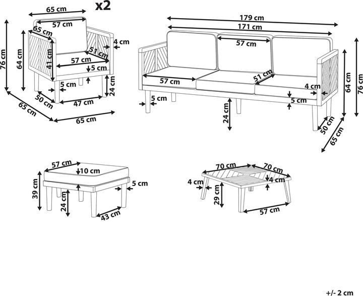 Actual product image Beliani Lounge set 5-piece acacia wood light brown 5-seater cushions cream BARATTI