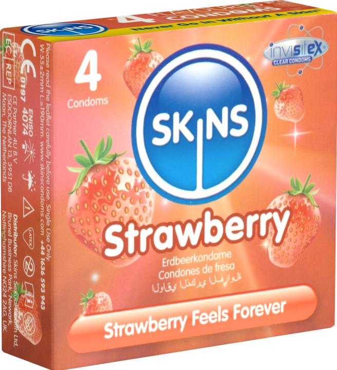 Image du produit Skins Strawberry" 4 préservatifs à l'arôme subtil de fraise - sans odeur de latex (4 pcs)