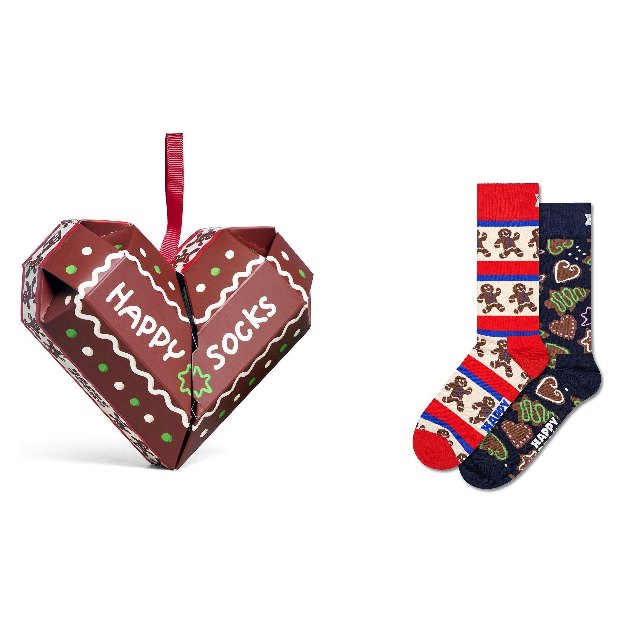 Happy Socks, Unisex, Socken, 2-Pack Gingerbread Heart Socks Gift Set, Braun, Mehrfarbig, (2er Pack, 41 - 46)