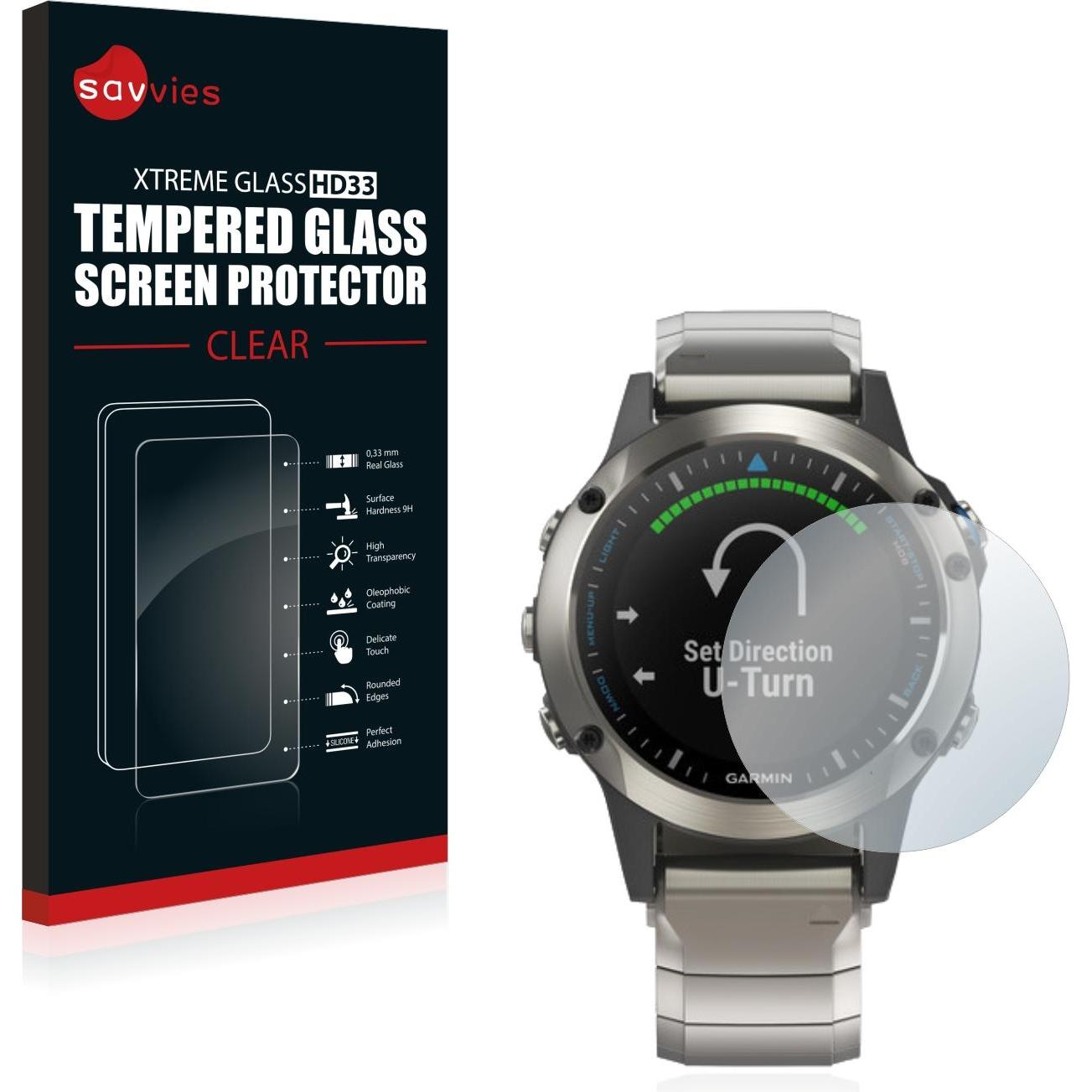 Savvies Panzerglas Hartglas Displayschutz, Smartwatch Schutzfolie, Transparent