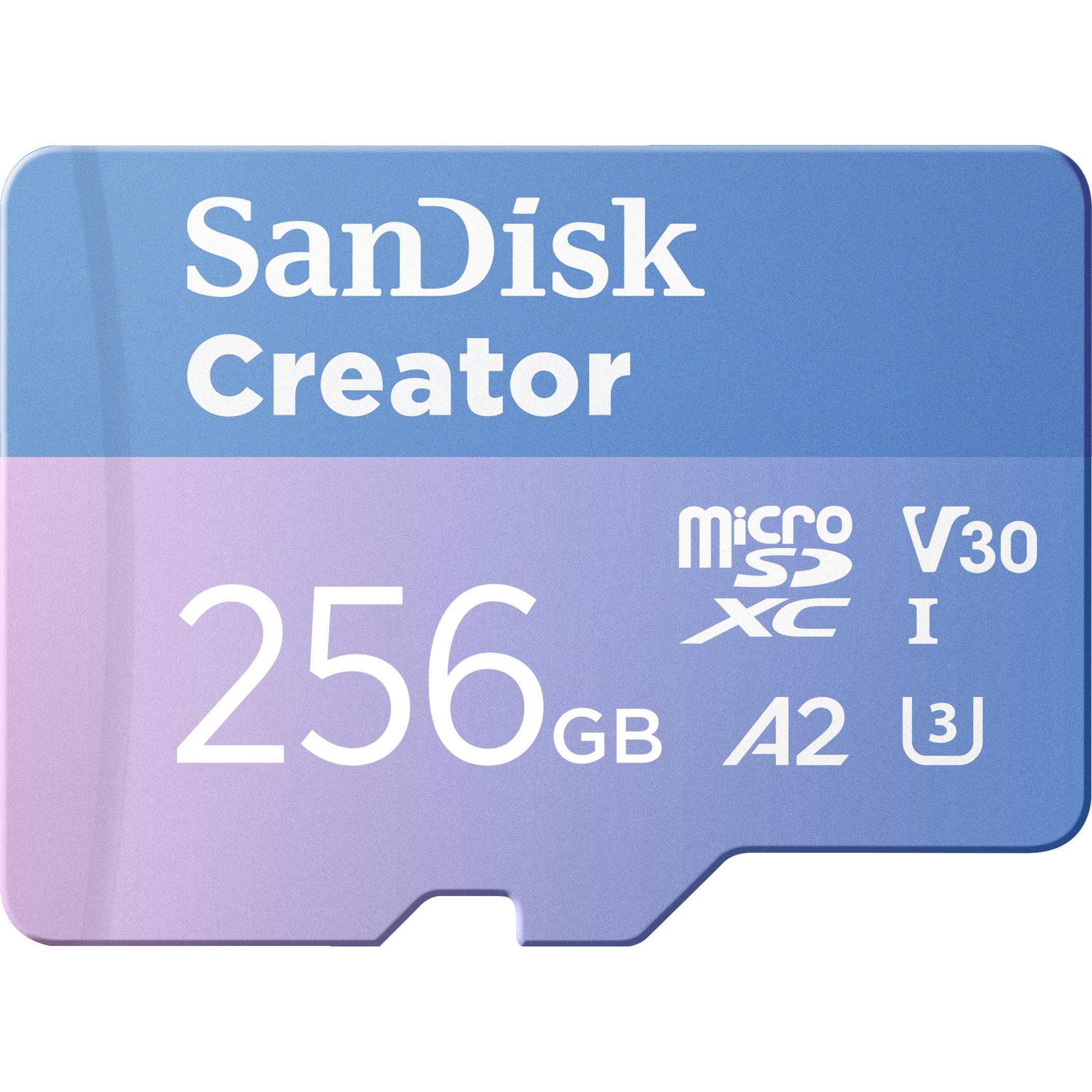 SanDisk Creator MicroSD 256GB (256 GB, microSDXC, U3, UHS-I), Speicherkarte, Blau