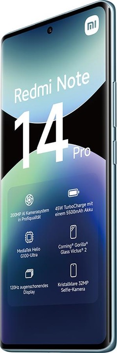 Produktbild Xiaomi Redmi Note 14 Pro (256 GB, Ocean Blue, 6.67", Dual SIM, 200 Mpx, 4G)