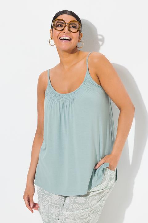 Actual product image Ulla Popken Smocked Neck Spaghetti Strap Tank (50, 52)
