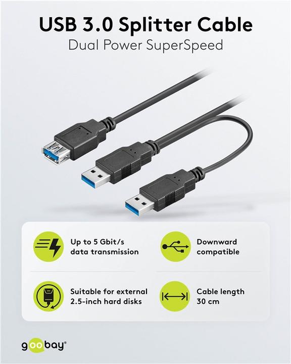 Immagine prodotto Goobay cavo USB / alimentazione (0.30 m, USB 3.0)