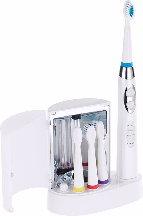 Newgen medicals Brosse à dents sonique électrique avec station de charge, stérilisateur UV et 4 brosses