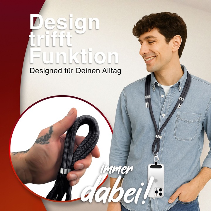 Produktbild Nalia HoldMe Lanyard Handykette – Universal Trageband für Smartphones - Verstellbar, Soft & Elastisch