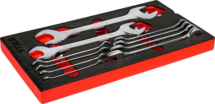 Actual product image Stier Double open-end spanner set SW 6 - 32 mm 12-piece set in soft foam insert (EVA) (10 mm, 11 mm, 12 mm, 13 mm, 14 mm, 15 mm, 16 mm, 17 mm, 18 mm, 19 mm, 20 mm, 21 mm, 22 mm, 23 mm, 24 mm, 25 mm, 27 mm, 28 mm, 30 mm, 32 mm, 6 mm, 7 mm, 8 mm, 9 mm)