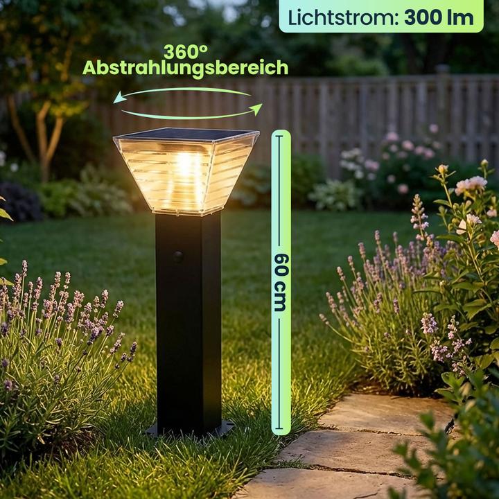 Actual product image Ideoon 2er-Set Premium Solar Säulen-Wegeleuchte 60cm aus Aluminium in Schwarz, 300lm, IP65 wasserfest, 360° (300 lm, IP65)