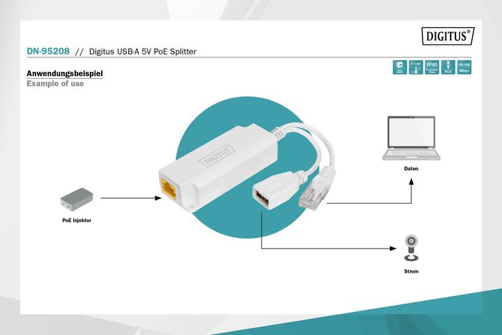 Productafbeelding Digitus USB-A 5V PoE Splitter (PoE splitter)