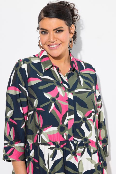 Produktbild Ulla Popken Midikleid, A-Linie, Hemdkragen, 3/4-Arm (58)