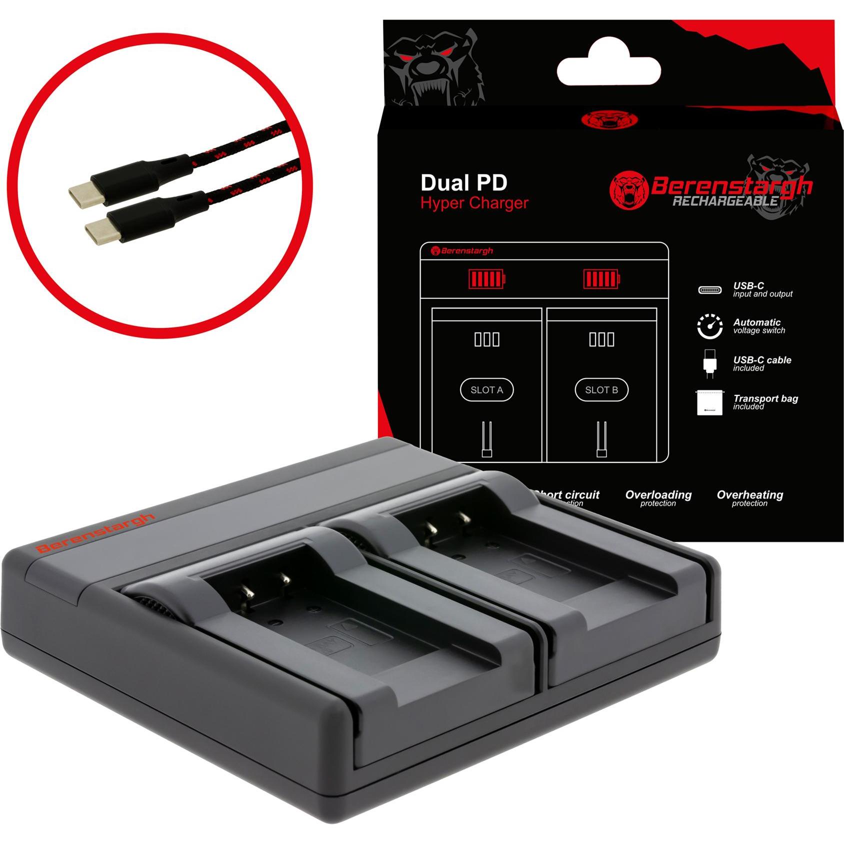 Berenstargh Dual PD Hyper Ladegerät f. Sanyo DB-L90 USB-C in/out Powerbankfunktion (Caricabatterie per fotocamere), Alimentatore fotocamera