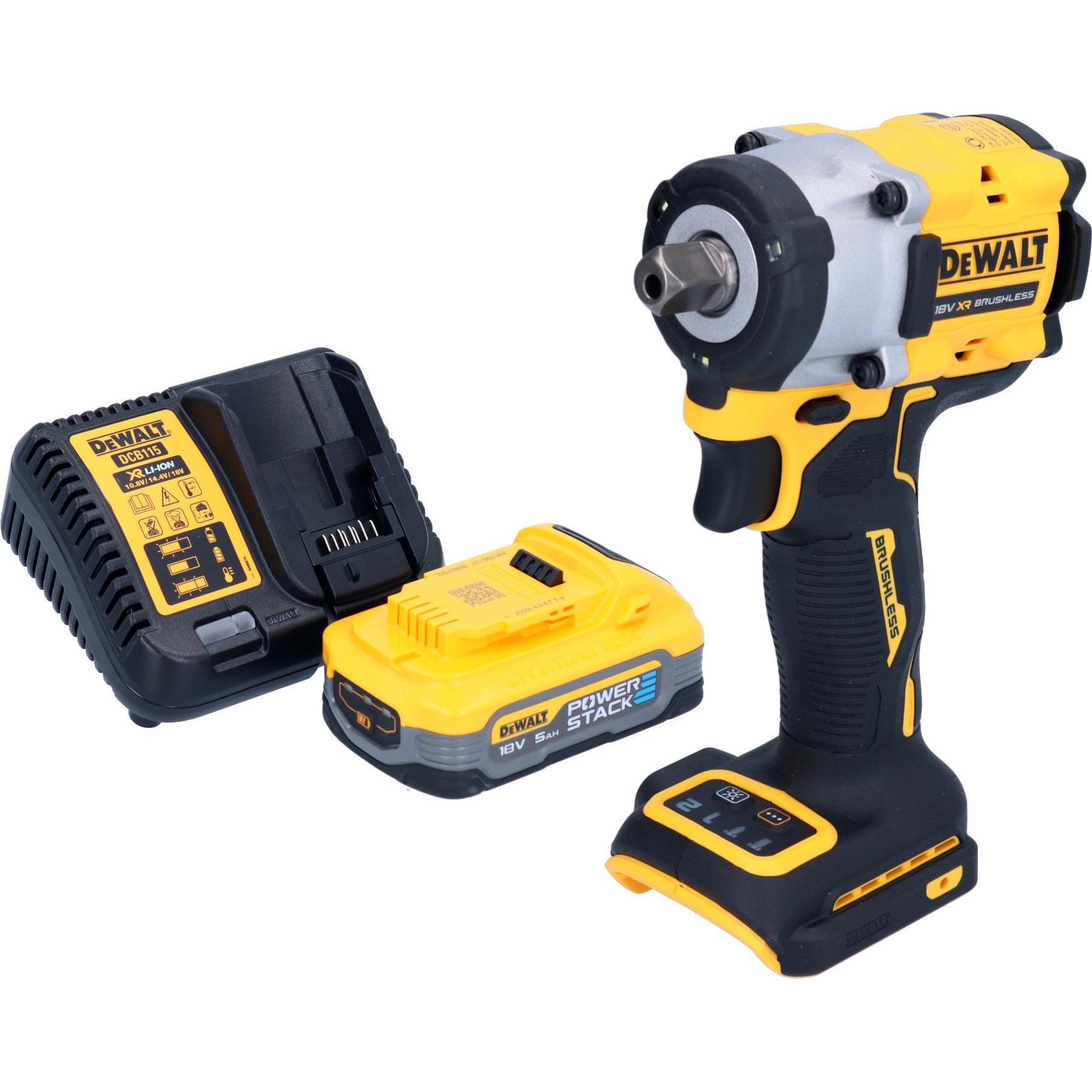 Thumbnail - DeWalt, Bohrmaschine + Akkuschrauber, DCF 922 H1 Akku Schlagschrauber 18 V 406 Nm 1/2" Brushless + 1x Powerstack Akku 5,...
