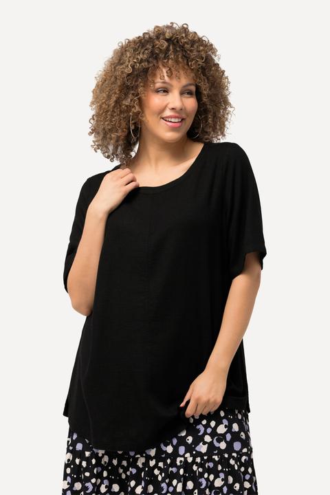 Actual product image Ulla Popken Draped Linen Blend Short Sleeve Blouse (50, 52)