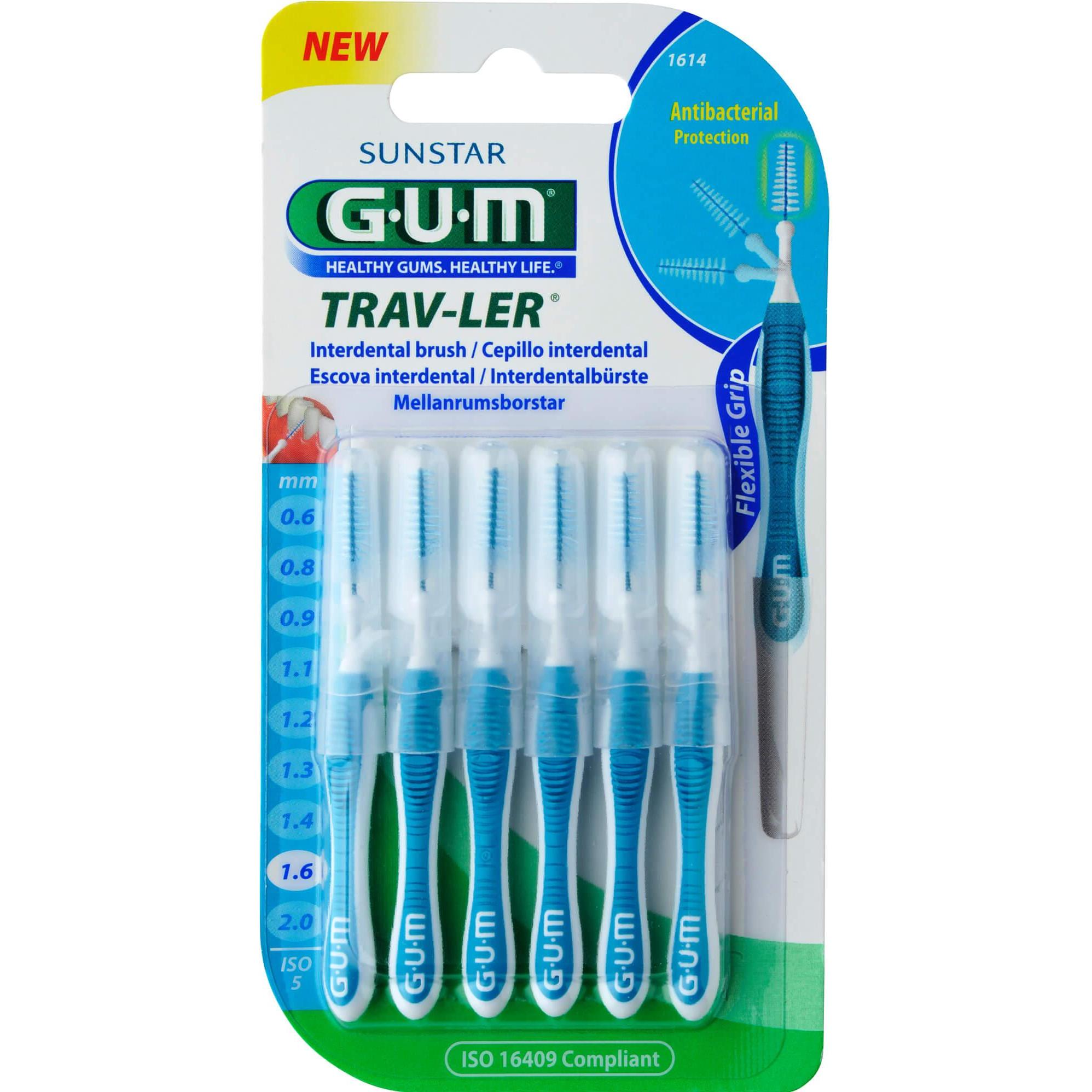 GUM, Interdentalbürste, SUNSTAR Trav-Ler ISO-Norm 5 1.6mm conic blau (6 x)